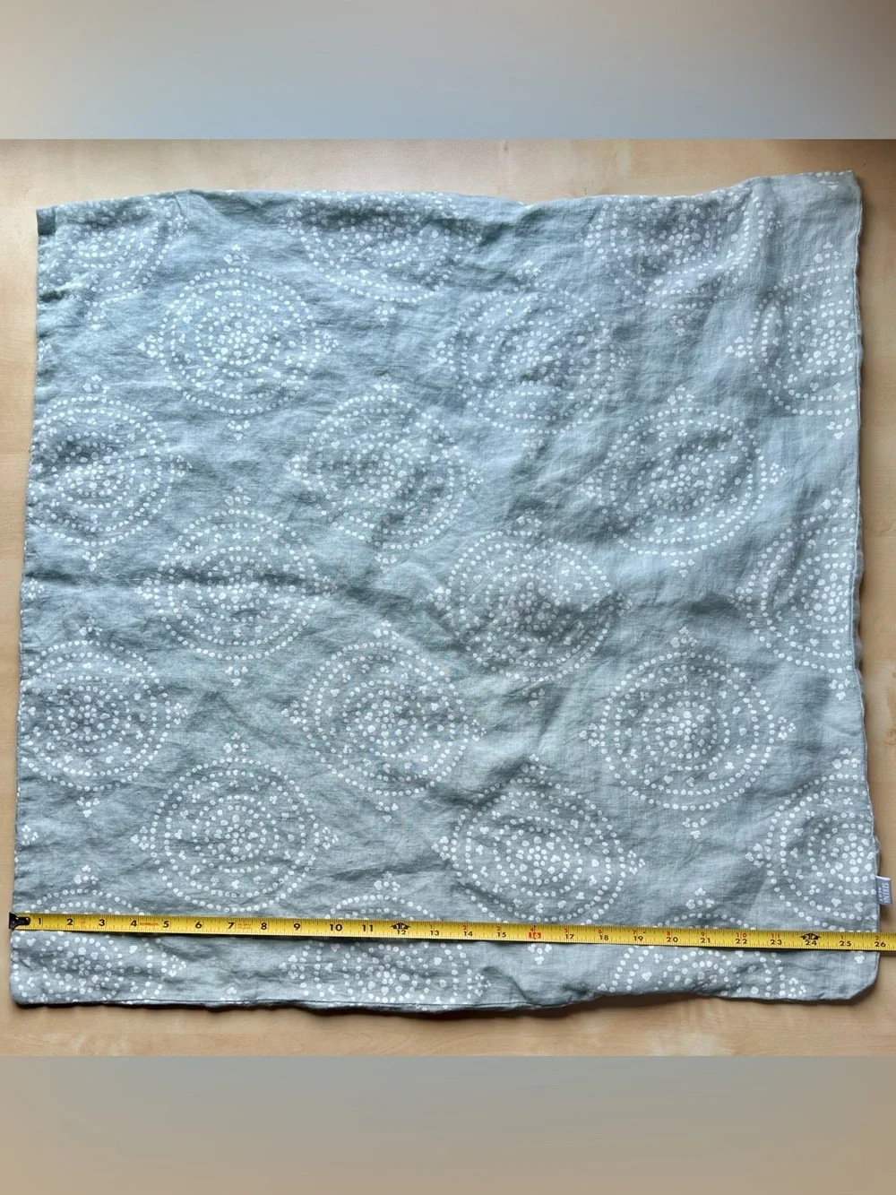 Serena & Lily Seafoam Linen Euro Sham Covers with White Dot Medallion Print